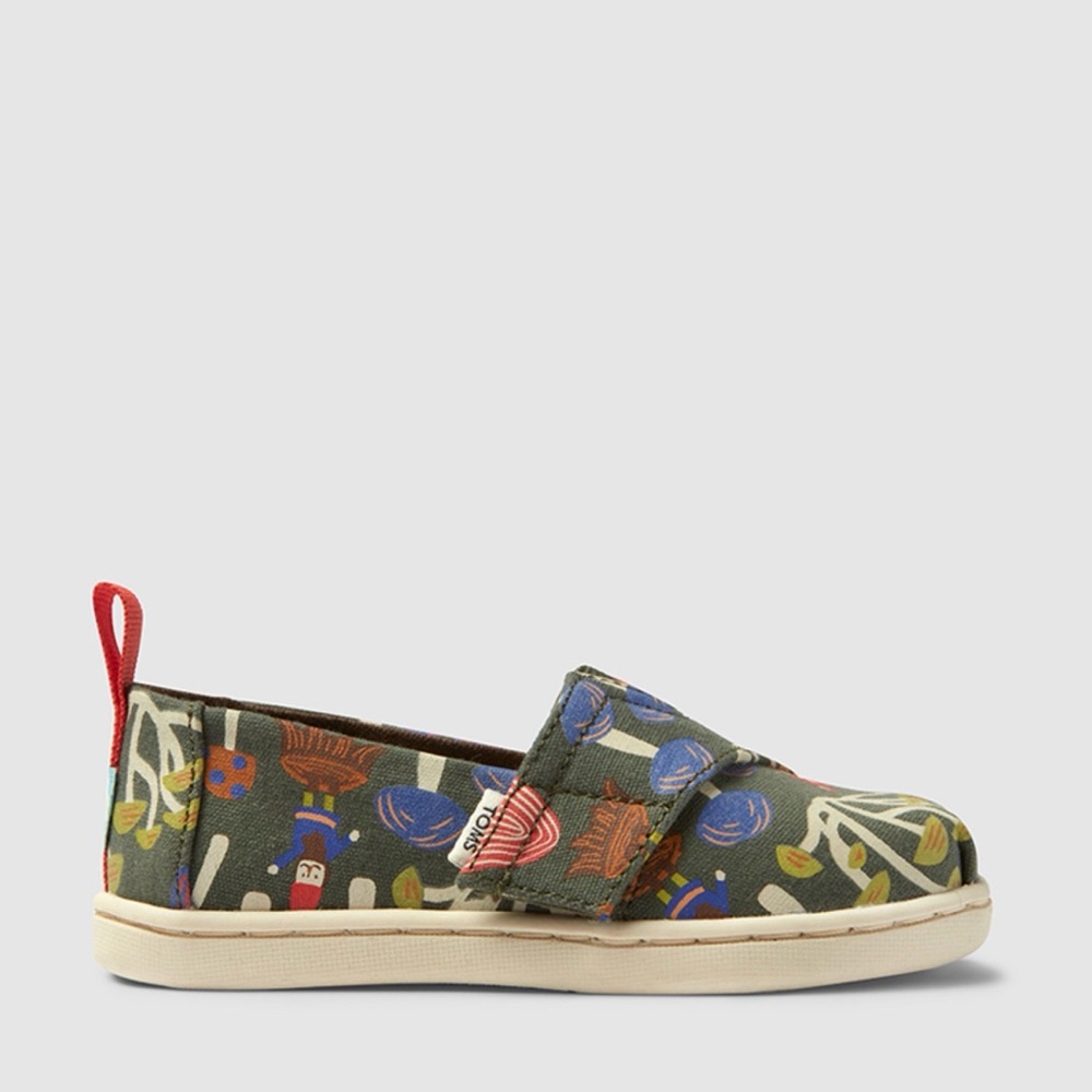 NEW NWT TOMS kids tiny alpargata forest espadrille kids 11 mushroom gnome glow